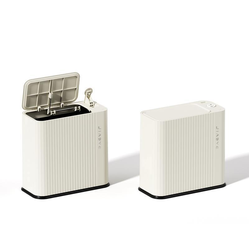 Push-button striped trash can - cream white