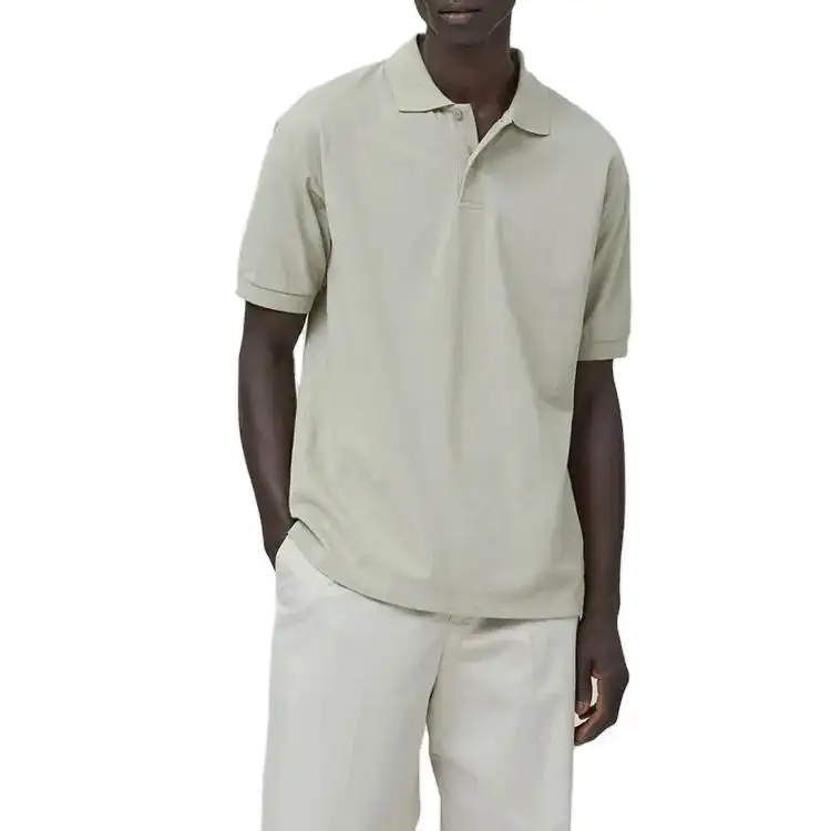เสื้อยืดโปโลแขนสั้นทรงหลวมสำหรับผู้ชายเสื้อยืดทรงหลวมมีกระดุมสำหรับใส่ในฤดูร้อนออกแบบได้ตามต้องการ