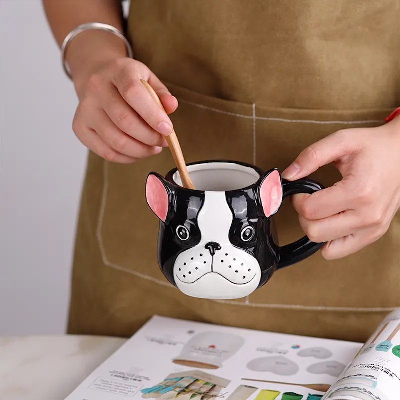 Redeco tazza per cani carina dipinta a mano personalizzata tazza per viso animale 3d tazza in ceramica per bere caffè acqua tè latte