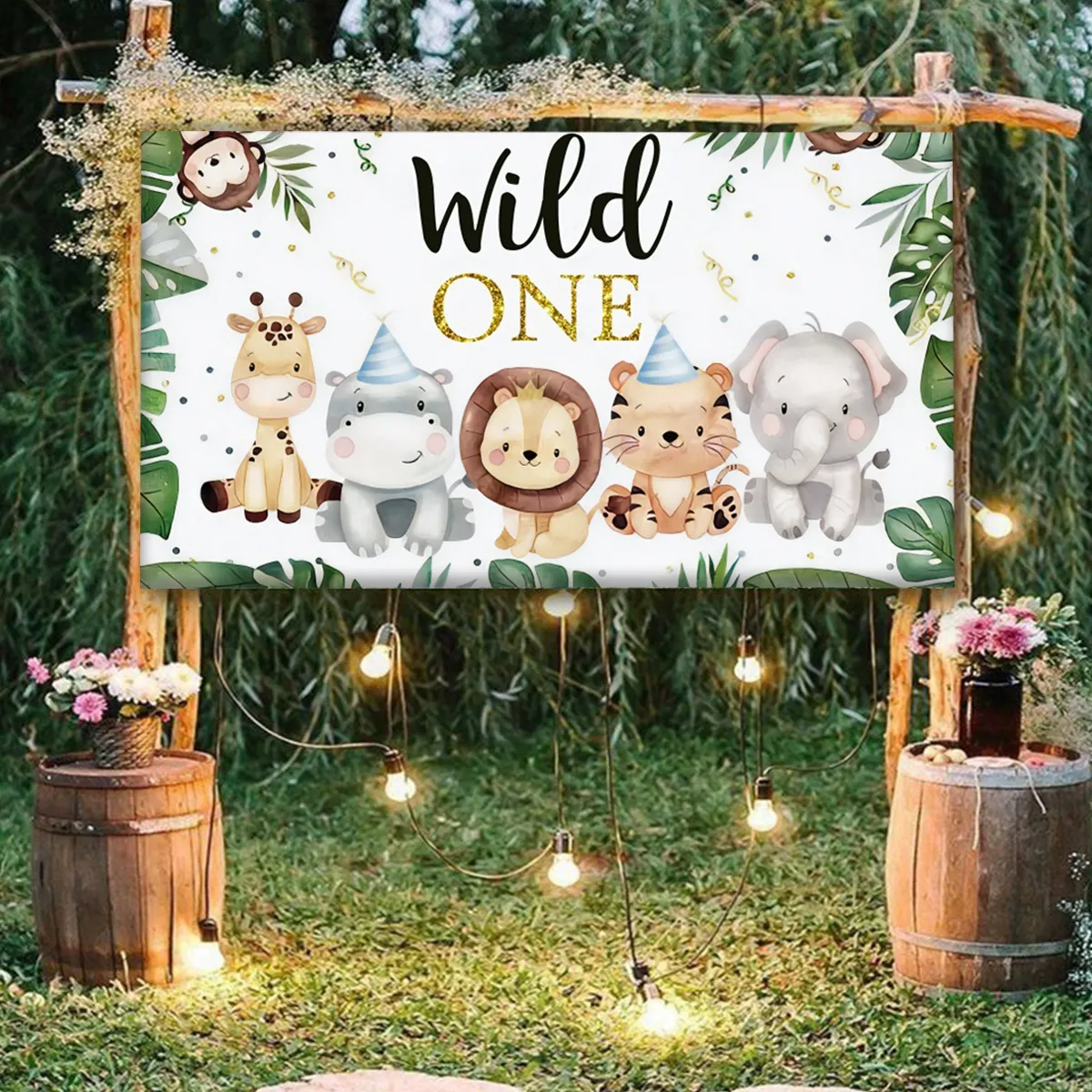 Arrière-plan d'animaux en dessin animé, décor de photographie d'anniversaire, modèle Safari, Jungle, animaux, décoration de fête à thème, Zoo