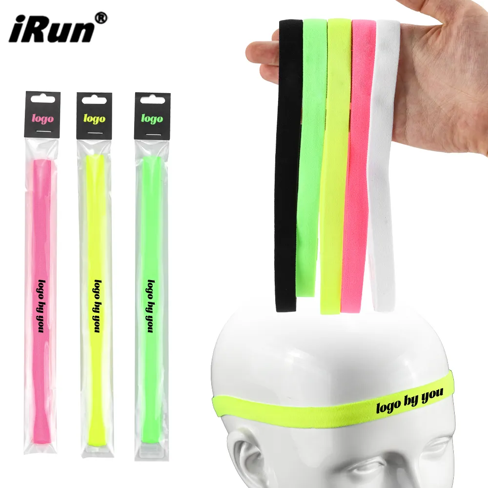 Bandana de silicone para cabeça esportiva com logotipo personalizado iRun, faixa elástica antiderrapante para mulheres e homens