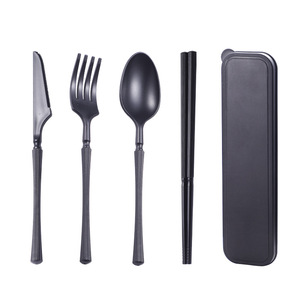 现代便携式餐具套装5件套塑料PP哑光麦草水果勺叉筷子 - Product Image 5