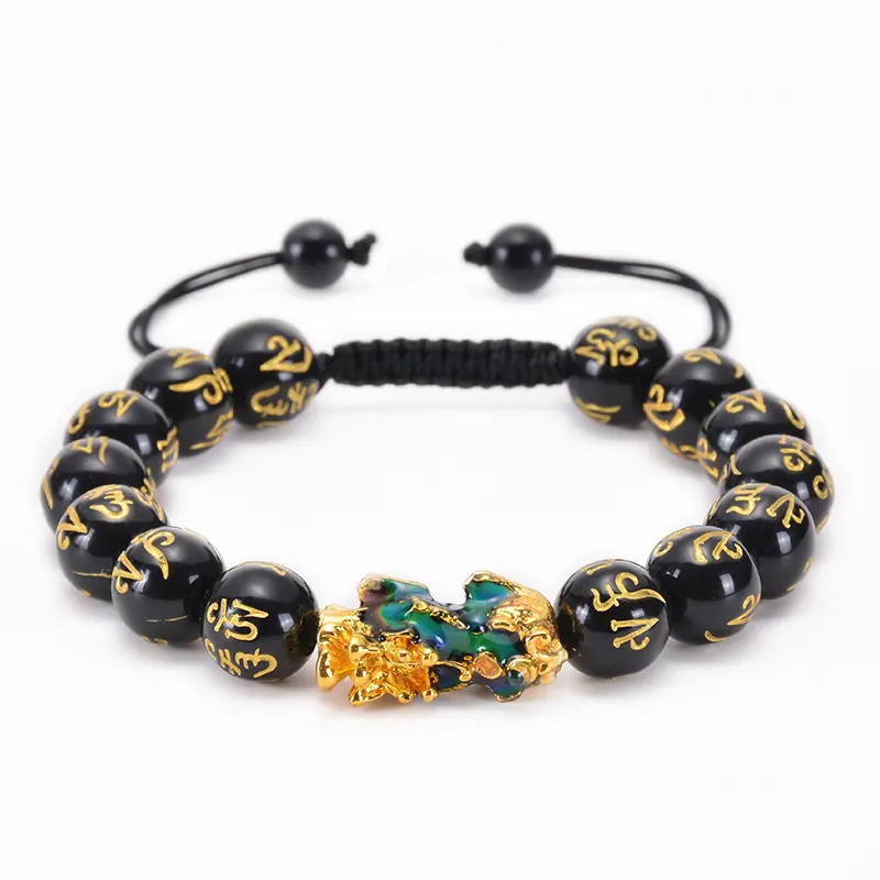 Bracelets à la mode pour hommes, perle d'obsidienne Dragon porte-bonheur Feng Shui, breloque Pixiu, attirer la richesse et l'argent, Bracelet mystique