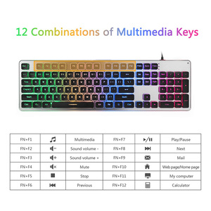 Teclado de membrana para juegos, teclado silencioso retroiluminado LED colorido, Panel completamente de Metal teclado con cable USB - Product Image 6