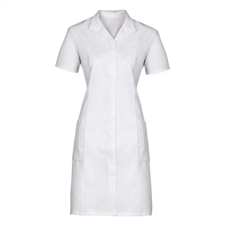 Factory Supply Polyester / Cotton Medical Hospital Nurse Uniform White Dress