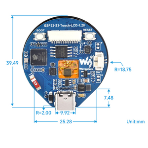 Placa DE DESARROLLO DE 1,28 pulgadas, pantalla táctil de pulgadas, pantalla LCD redonda con WiFi-Bluetooth 5 BLE, acelerómetro, Sensor de giroscopio