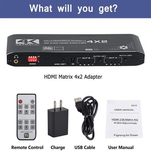 <strong>HDMI</strong> <strong>2</strong>.0b <strong>Matrix</strong> Switch <strong>4</strong> in <strong>2</strong> Out 4K <strong>HDMI</strong> Switcher Splitter+Optical +L/R Audio <strong>Output</strong> Scaler EDID with Remote HDCP2.<strong>2</strong> HDR 10 - Product Image 5