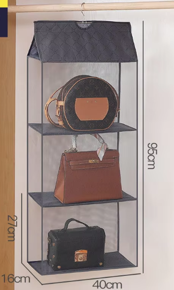 Sac de rangement suspendu gris à 3 niveaux, modèle tridimensionnel.