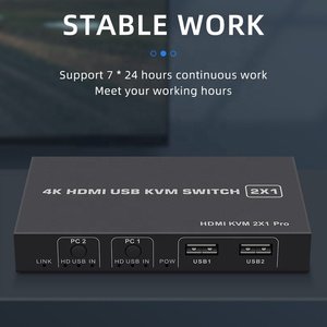 4K HDMI KVM开关2进1出4K 30Hz HDMI USB KVM切换器2x1，用于2 pc共享显示器鼠标键盘，带桌面控制器