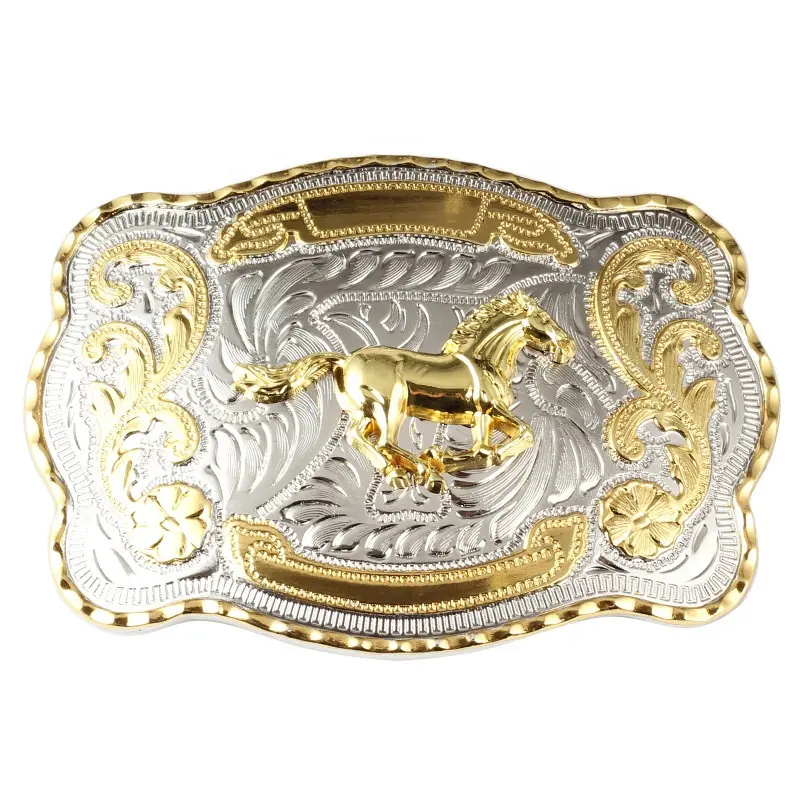 Due tonalità oro lucido argento fibbia della cintura occidentale Designer di moda cavallo fibbia Cowboy fibbia della cintura per uomo