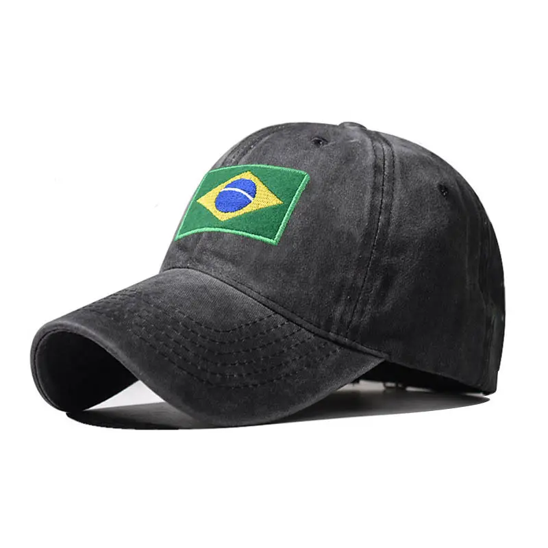 Berretto da Baseball Vintage lavato con Logo bandiera brasiliana morbido in cotone lavato a 6 pannelli non strutturato