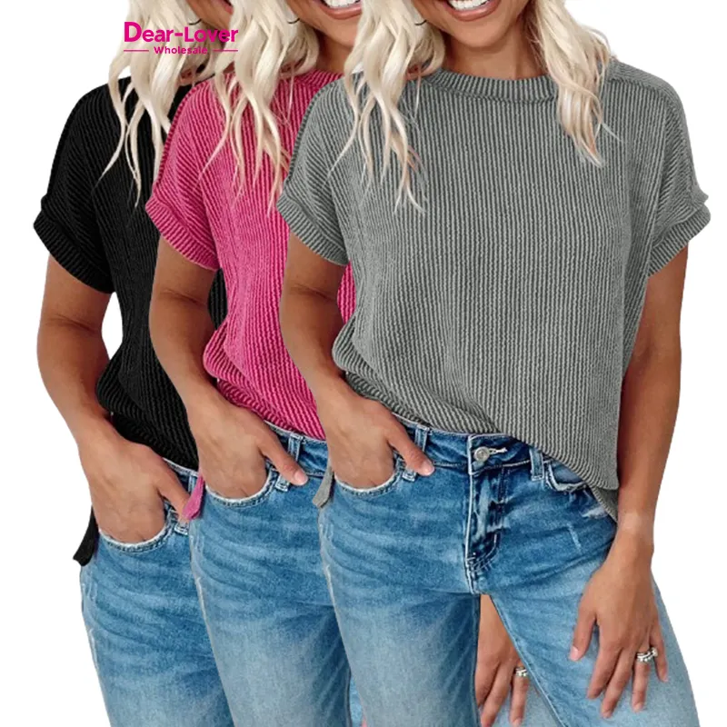 Camiseta de tricô texturizada para mulheres com costura exposta para mulheres Dear-Lover Western