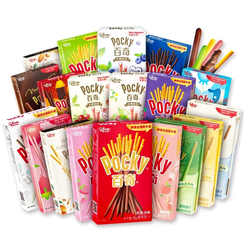 Vente en gros 55g Snack Pocky Collations exotiques Biscuits au chocolat à saveur variée Biscuits santé