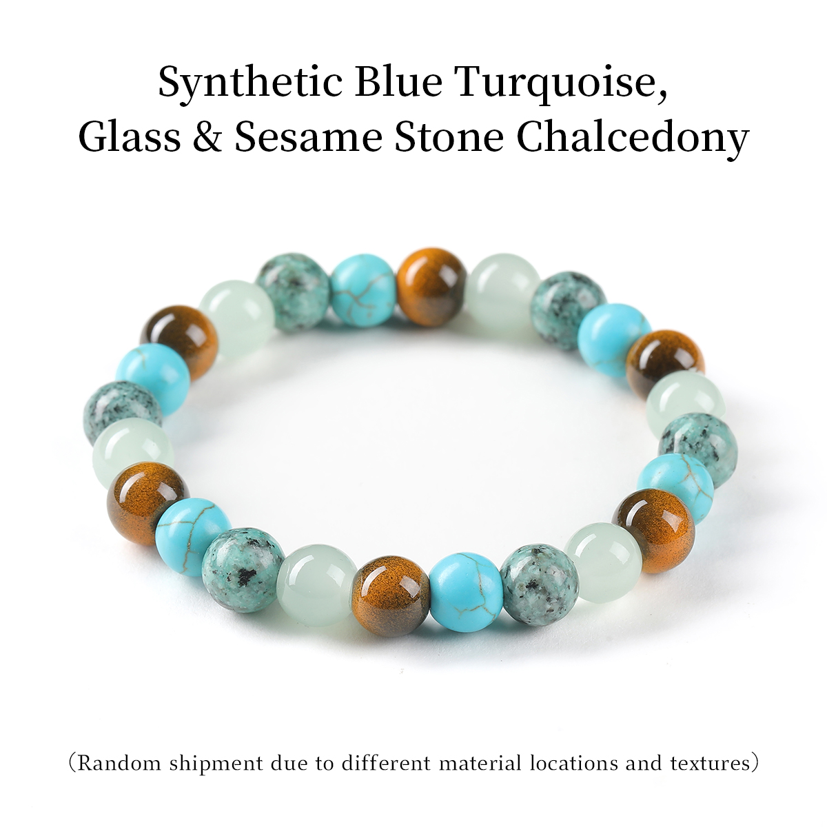 Turquoise bleue synthétique, verre et calcédoine pierre de sésame