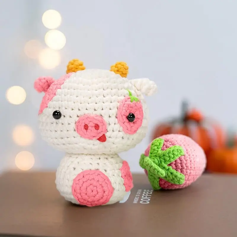 Brinquedo criativo de crochê de lã para presente de aniversário, batata de malha positiva com cartão positivo, porco engraçado