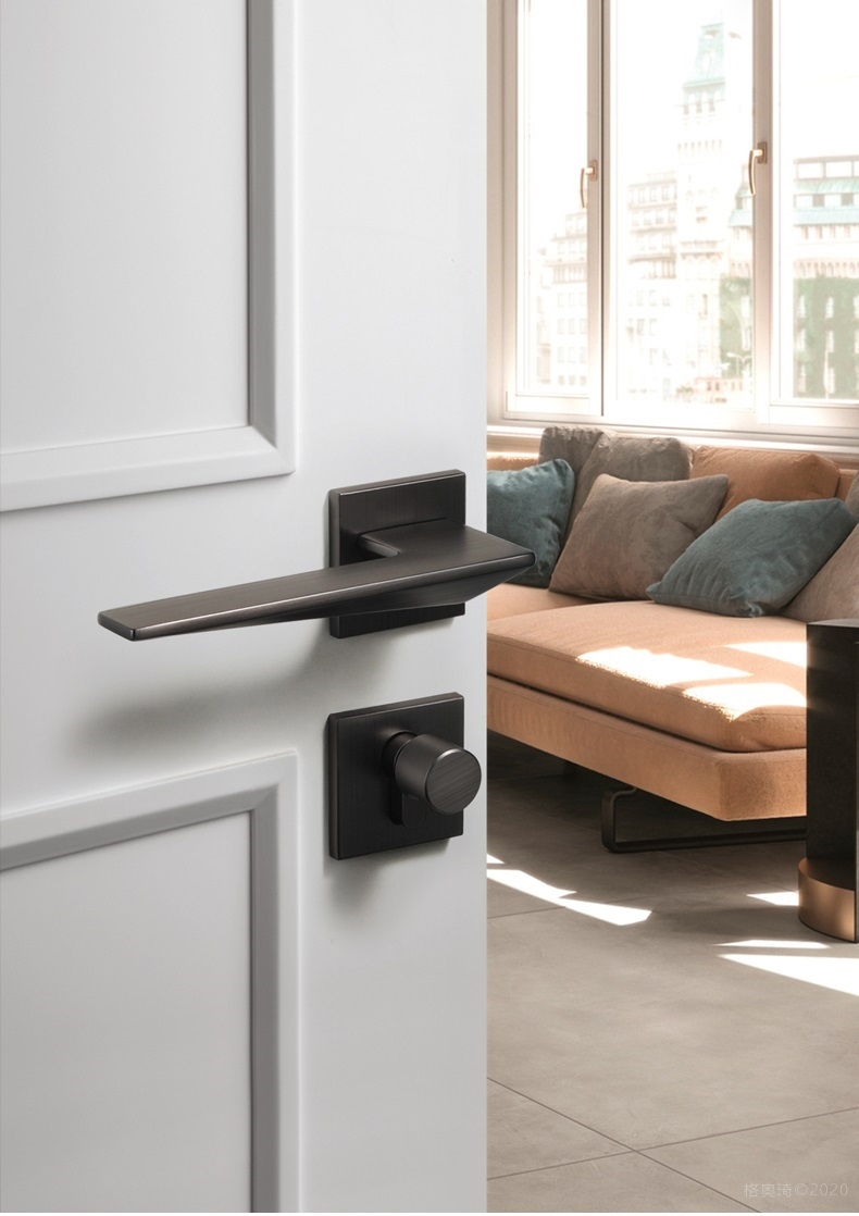 Safety Black Zinc Alloy Interior Door Handle Lever Lock With  Mortise Lock Door Handle