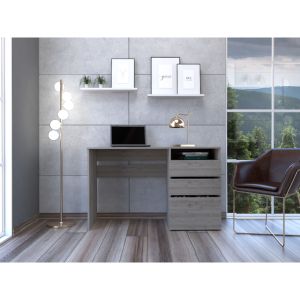 DB Dublin Modern <strong>Three</strong>-Drawer <strong>Computer</strong> Desk Light Gray Wooden Office Desk with One Shelf Assembled <strong>Computer</strong> <strong>Table</strong> - Product Image 1