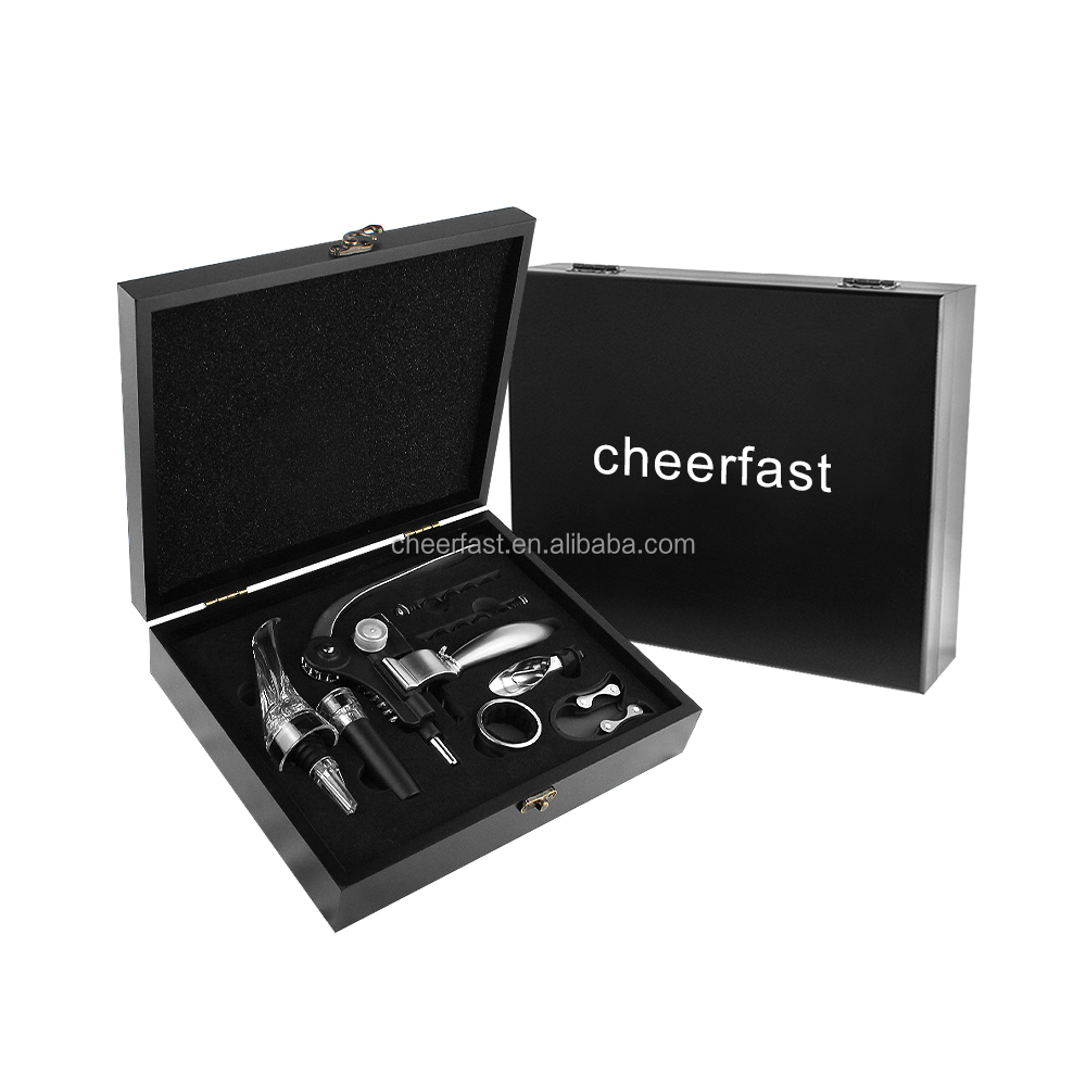 Black MDF Wooden Box Vertical Lever Wine Opener Gift Set