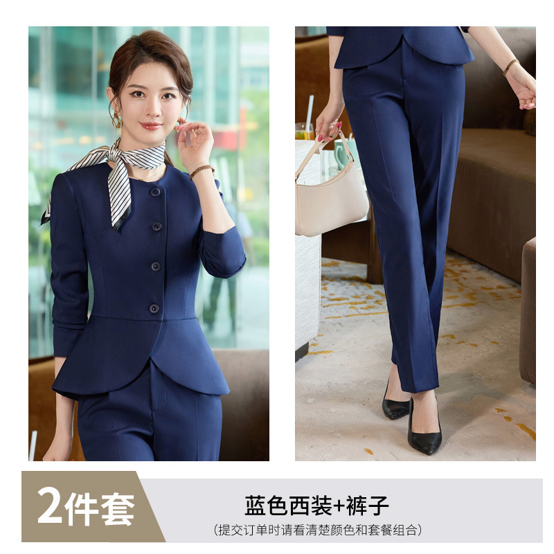 Blue suit pants and scarf