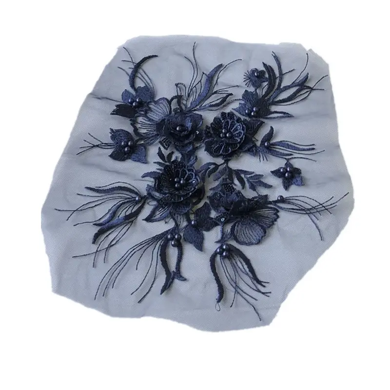 3D çiçek boncuklu örgü nakış dantel kumaş yama giyim örgü kumaş boncuk giysi dekorasyon dantel işlemeli 8 renkler