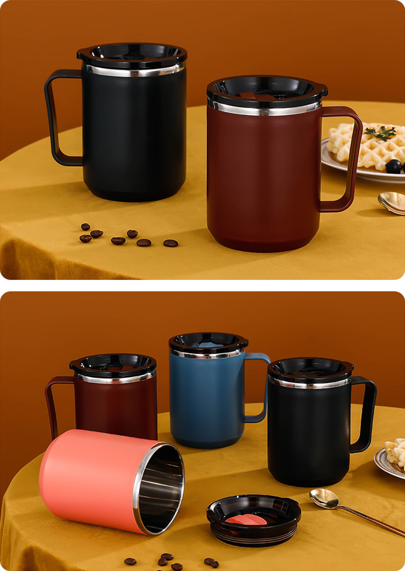 Anti-overflow Insulated Coffee Tumbler Cup 304 Stainless Steel Mug With Handle