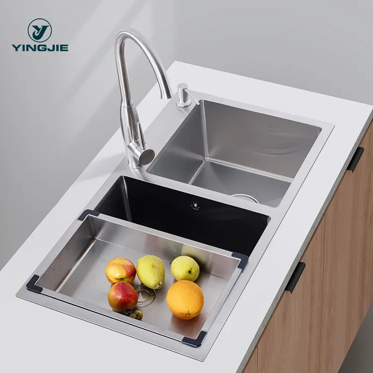 Tarja fregadero acero inox double bol en acier inoxydable 201/304 organisateur fait à la main évier de cuisine