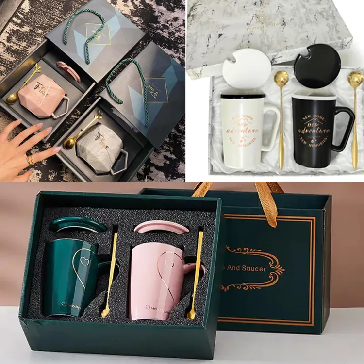 Set di tazze da caffè di lusso leggero confezione regalo confezione regalo e confezione regalo di tazze da caffè in ceramica