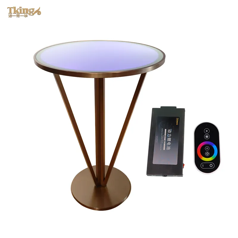 Bàn Cocktail Vàng Cao Cấp 80*105 Đèn LED Đứng Sang Trọng Cho Các Sự Kiện