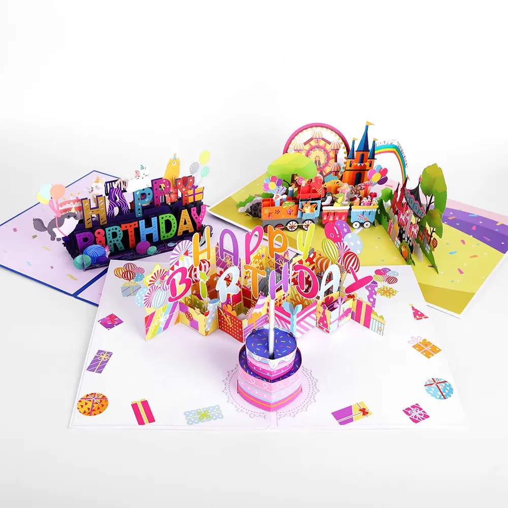 Winpsheng Factory Custom 3D Pop-Up Happy Birthday biglietto di auguri luce musicale con buste di carta