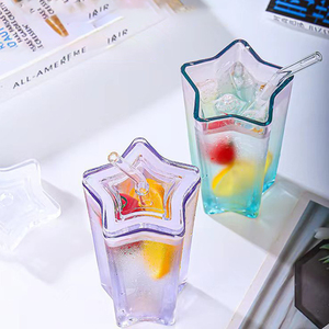 Wholesale Straw <strong>Coffee</strong> Cup Five-pointed <strong>Star</strong> Colored Glass Gradient Cup Cold Drink <strong>Coffee</strong> with Lid and Straw - Product Image 4
