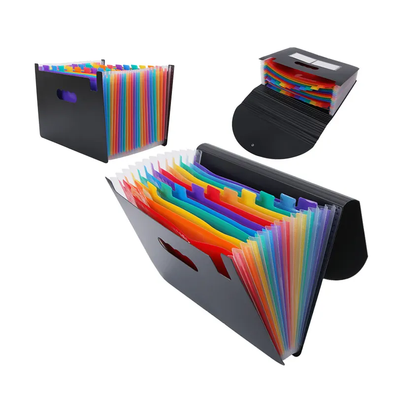 Akordeon A4 dosya çantası 24 katlı gökkuşağı renkli PP plastik genişleyen dosya klasörü ofis okulu için