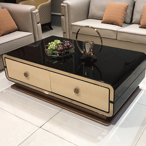Sıcak satış lüks Modern meşe sehpa paslanmaz çelik taban benzersiz yan merkezi masa ev veya Villa kullanımı için - Product Image 1