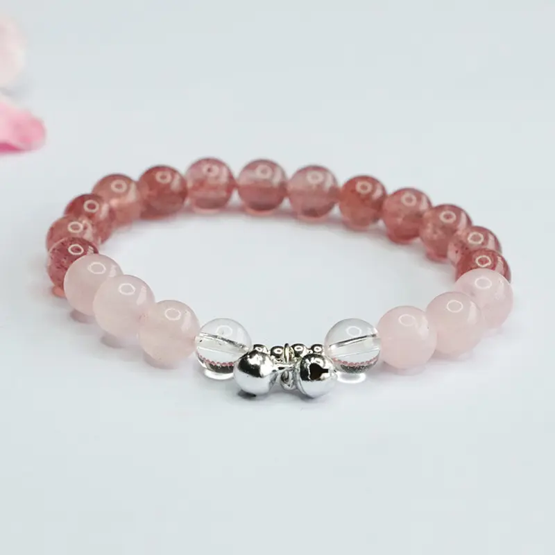 Pulsera de cristal de fresa natural al por mayor pulsera de cristal de polvo de agua blanca helada para mujer piedra de melocotón rojo paloma melocotón