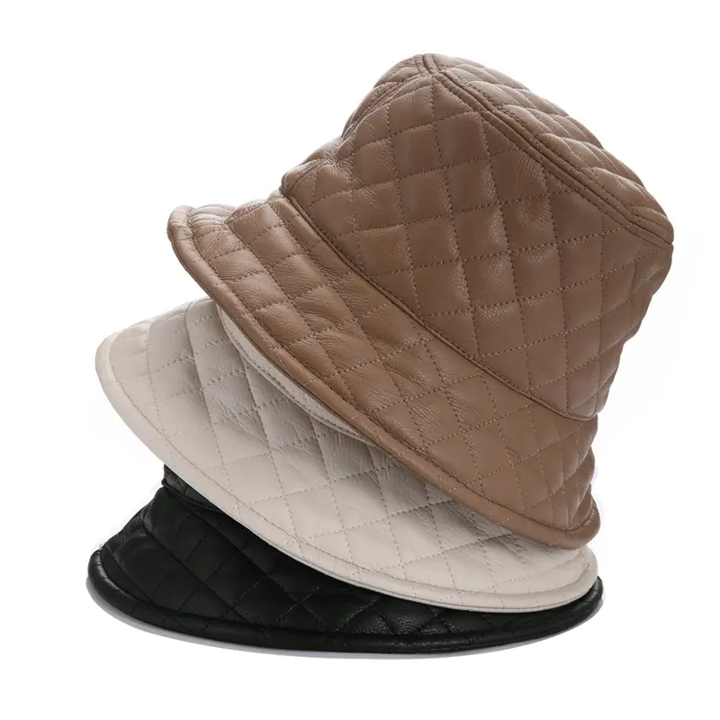 OEM/ODM high quality 2023 bucket hat PU leather waterproof winter bucket warm hat