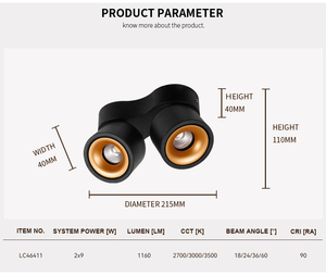 Yüzeye monte çift kafaları spot TRI CCT ayarlanabilir Gimbal kısılabilir COB tavan ışığı LED yüzey - Product Image 6