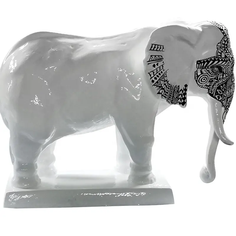 Reçine yüksek parlak beyaz fil heykeli