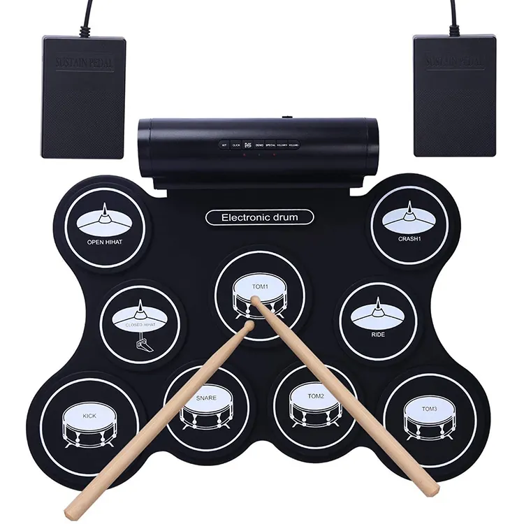 Kit electrónico de silicona con almohadillas para cables para niños, juego de tambores de instrumentos musicales profesionales flexibles