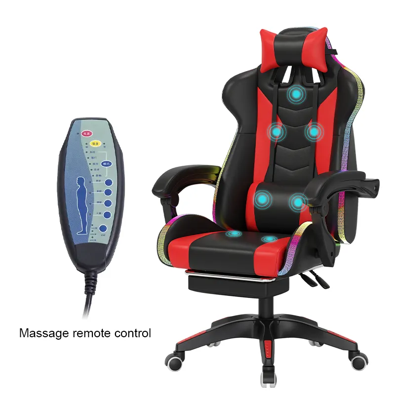Vendita calda alta mobili da ufficio ergonomici a led rosso sedia da gioco con poggiapiedi