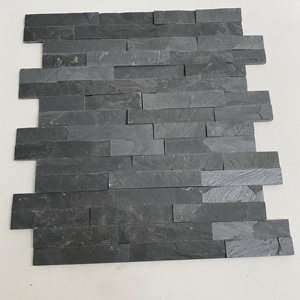 Rivestimento impiallacciato pietra impilata ardesia nera naturale