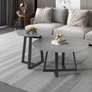Juego de 2 mesas redondas de anidación nórdica, mesa de centro con patrón de mármol, sala de estar laterales para, balcón y patio - Product Image 5