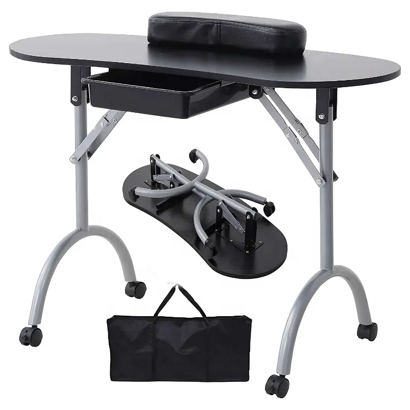 Складной Маникюрный Стол из МДФ с черной сумкой, стол для ногтей для салона, черный стол для ногтей с вытяжным вентилятором