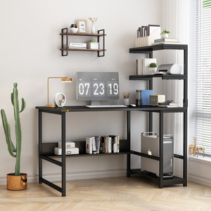 YQ FOREVER-mueble de oficina para el hogar, escritorio de madera para estudio, escritura, escritorio de ordenador negro con estante para libros - Product Image 5