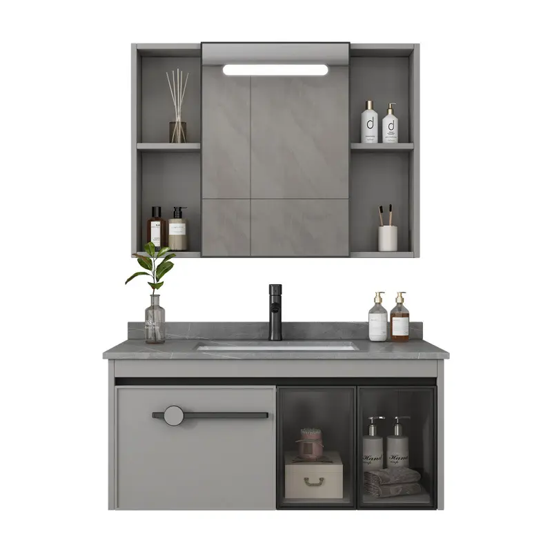 Hot Sale Stainless Steel 304 Bathroom Wash Cabinets Classic Bathroom Sink Vanities with LED Mirror