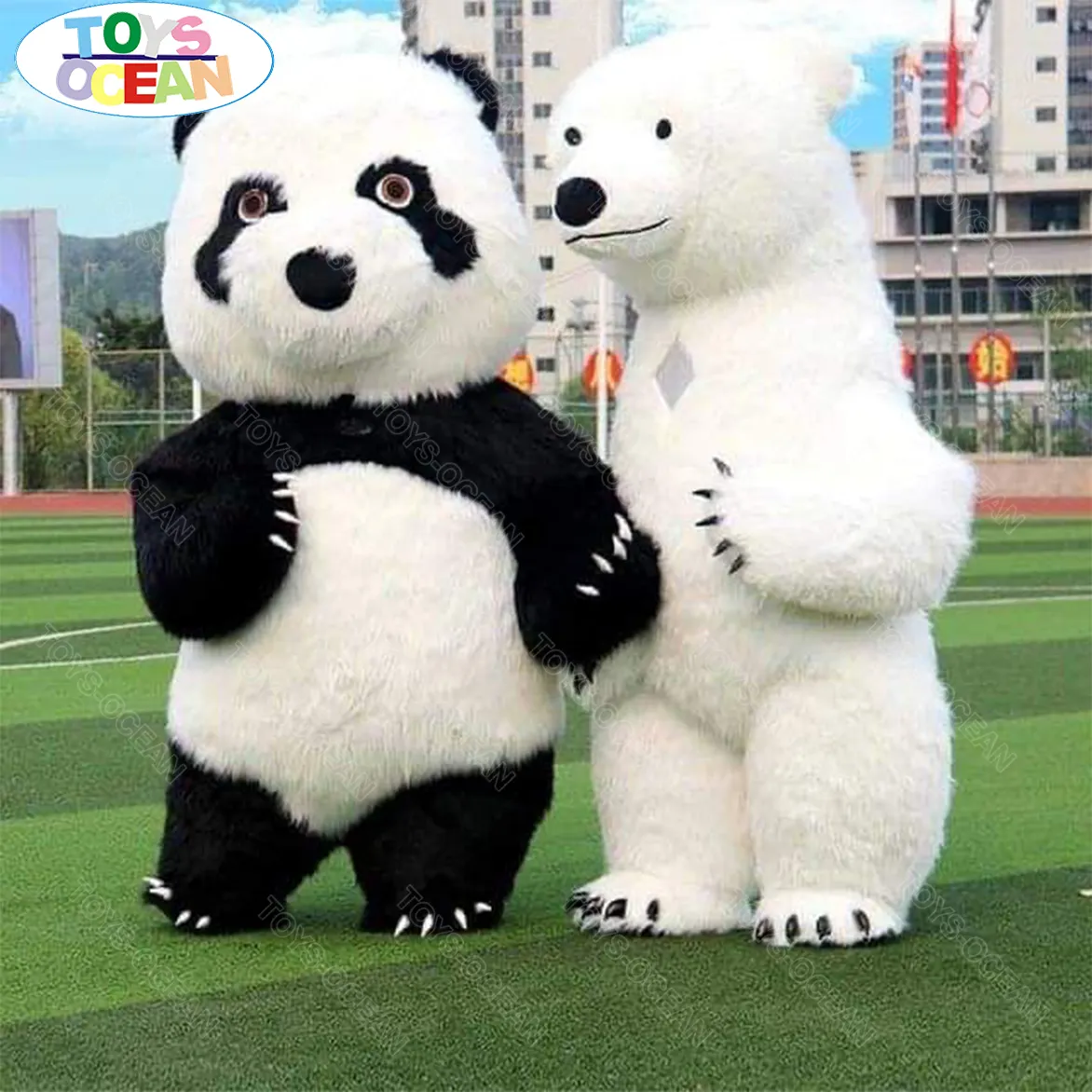 Costume della mascotte modello di Panda dell'orso polare peloso gonfiabile per la mascotte del costume dell'orso polare pubblicitario