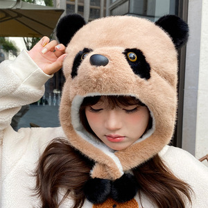 หมวกผ้ากำมะหยี่นุ่มใส่สบายสำหรับปาร์ตี้หมวกรูปสัตว์หมีแพนด้าน่ารักสำหรับฤดูหนาวมาใหม่
