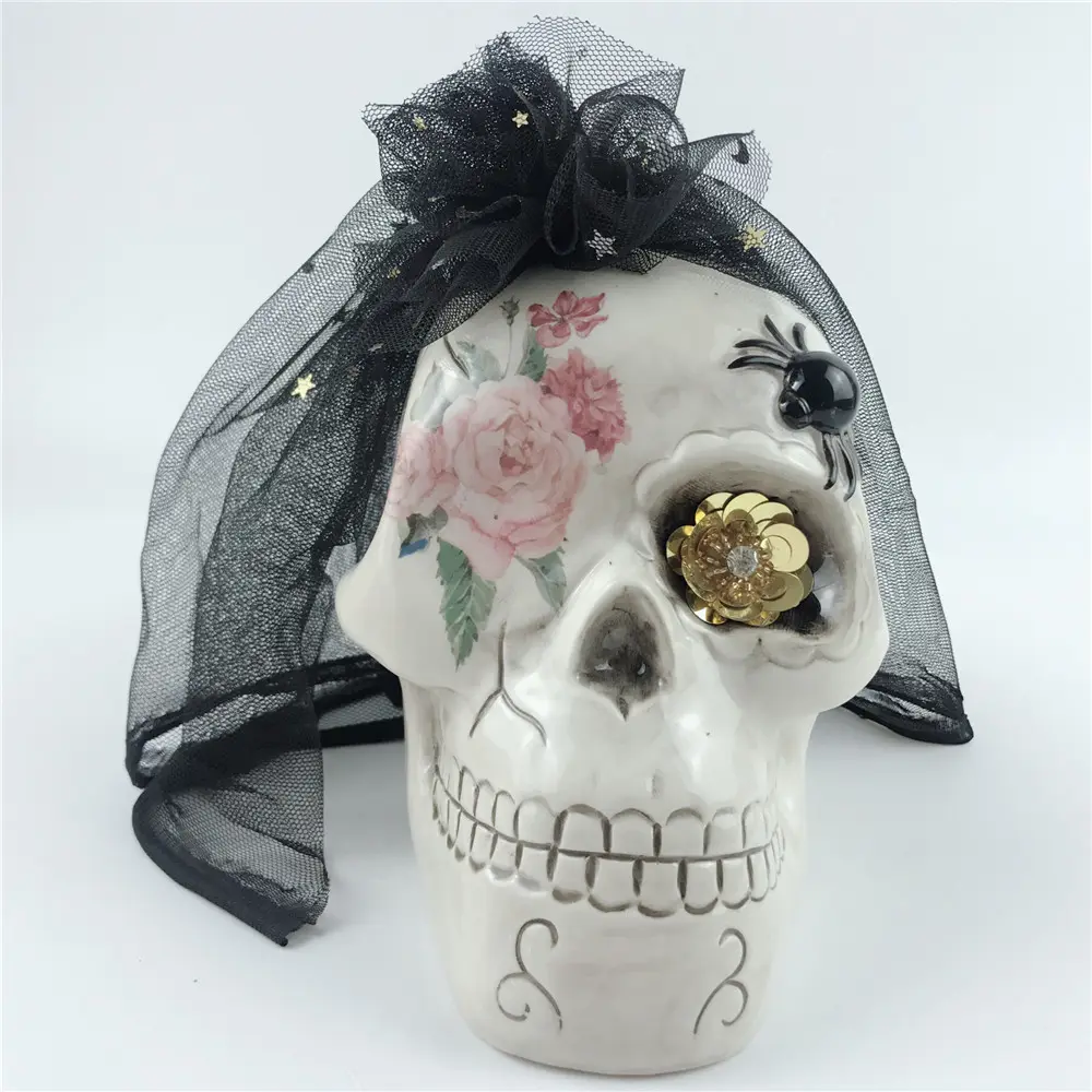 Custom Halloween ceramic skull head figurine statue for home decor