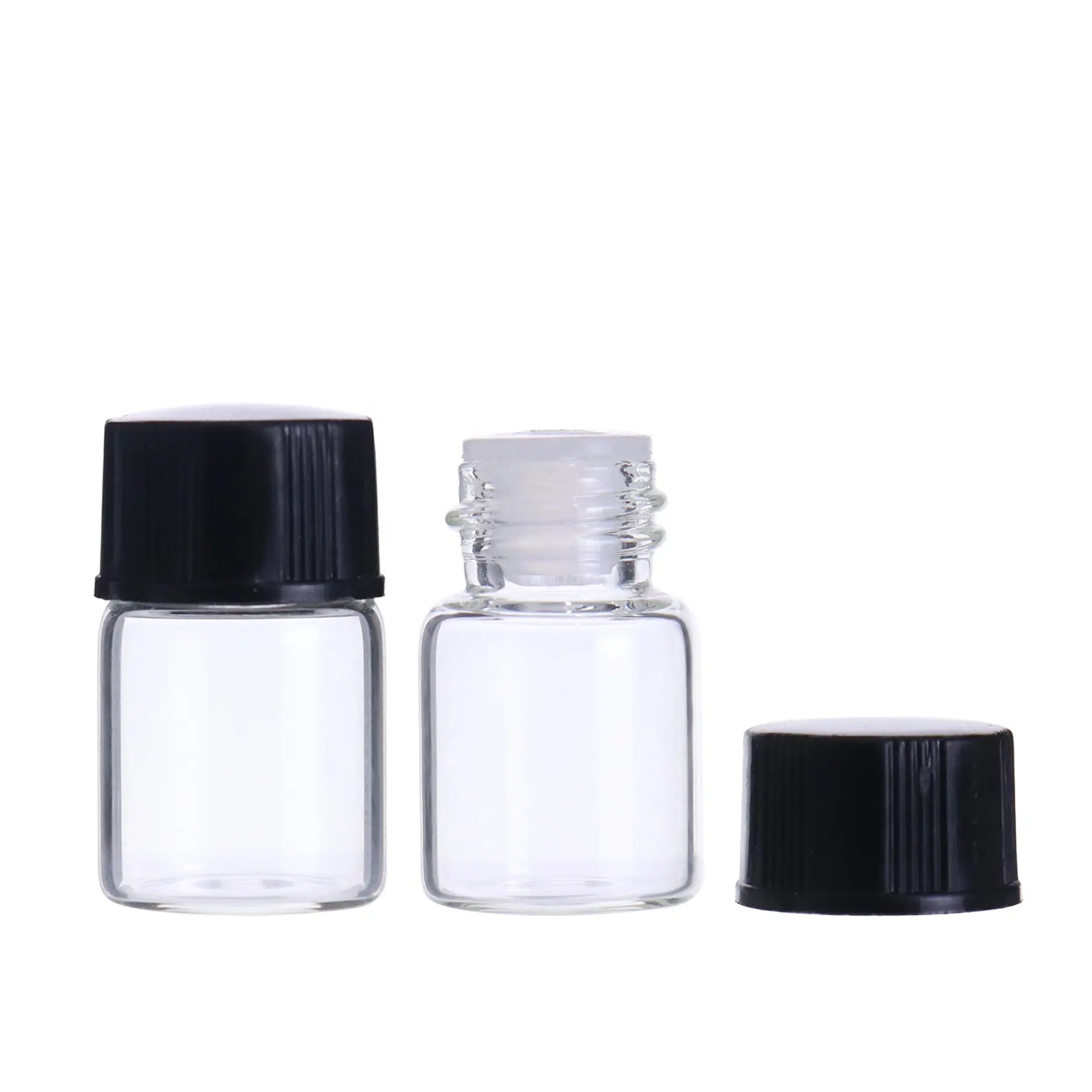 Atacado claro pequeno vidro frascos perfume garrafa 2ml vidro com tampa rosca preta