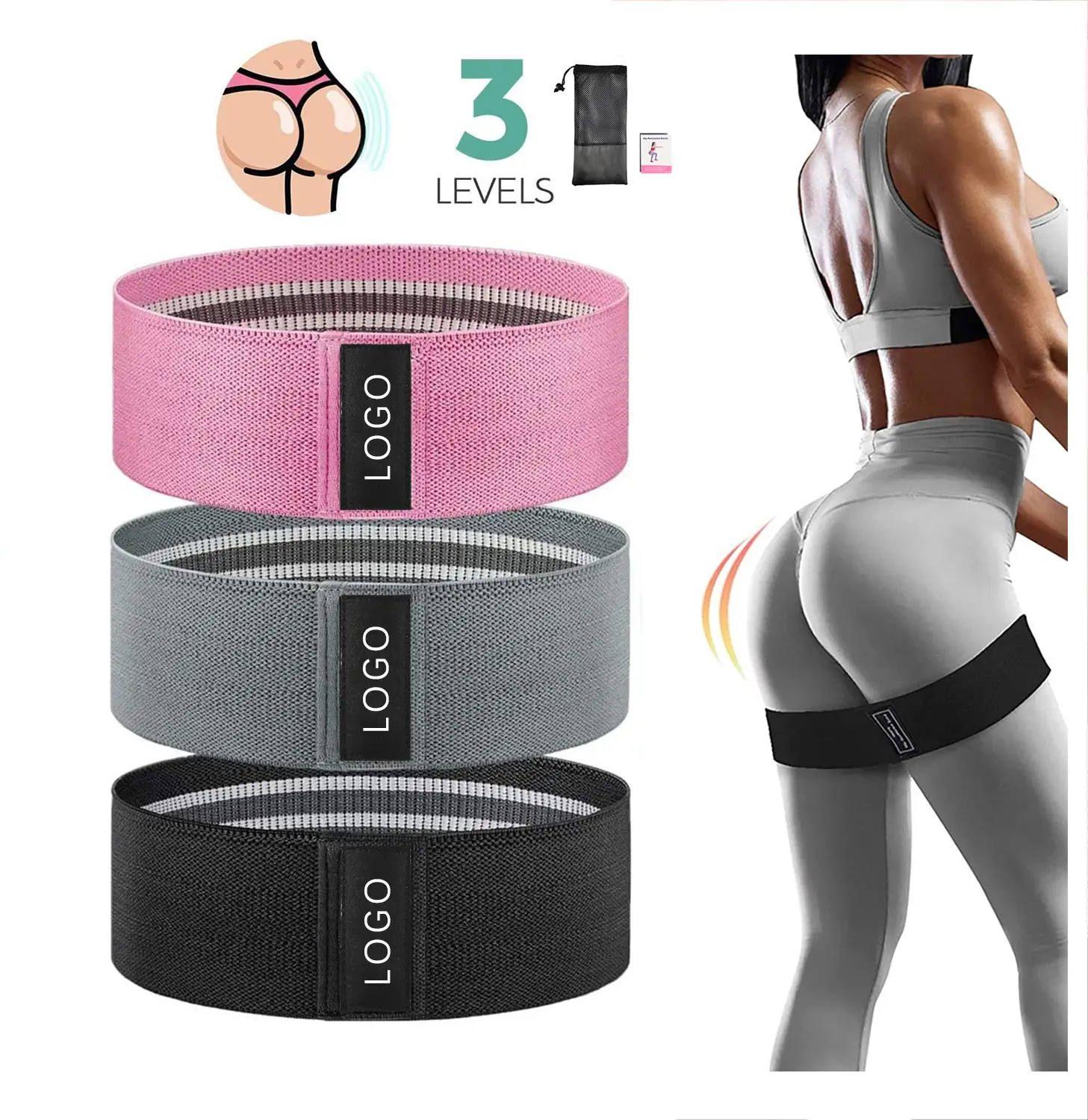 KS-1011-9 Logo Personalizzato Booty Tessuto Fasce di Resistenza Set Per L'esercizio fitness Hip Cerchio fascia per Le Gambe Glutes