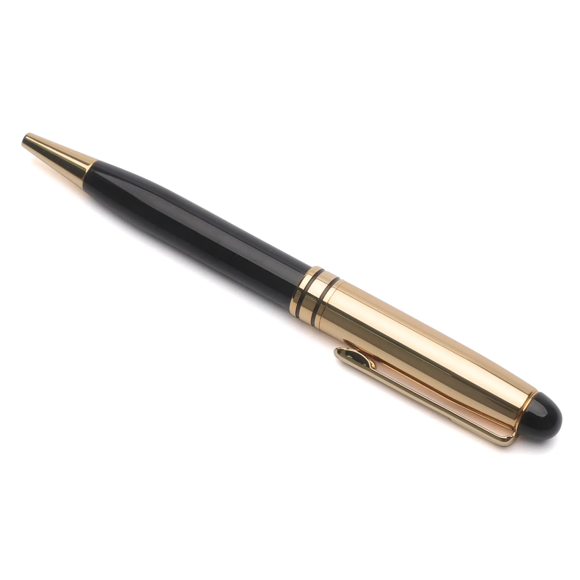 Stylo à bille en métal dôme laqué noir avec garniture plaquée or Richie pour cadeau de luxe