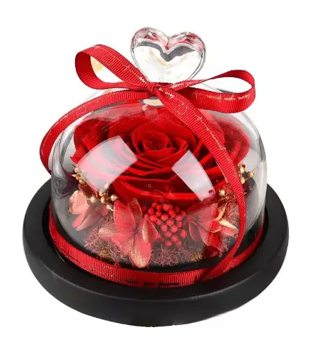 Caja de regalo hecha a mano con flores preservadas de Rosa eterna duradera personalizada, Rosa en una cúpula de cristal para niñas